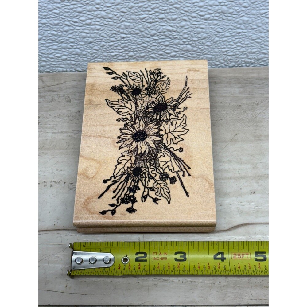 Vtg 1995 Art Gone Wild Sunflower Buquet Wood Mounted Rubber Stamp - Picture 5 of 5